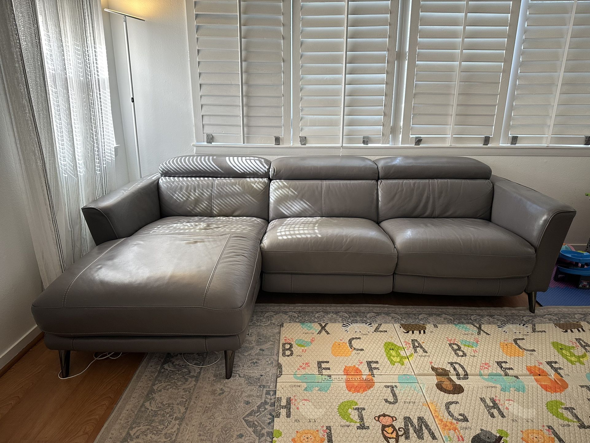 Grey Synthetic Leather Sectional Reclining Couch
