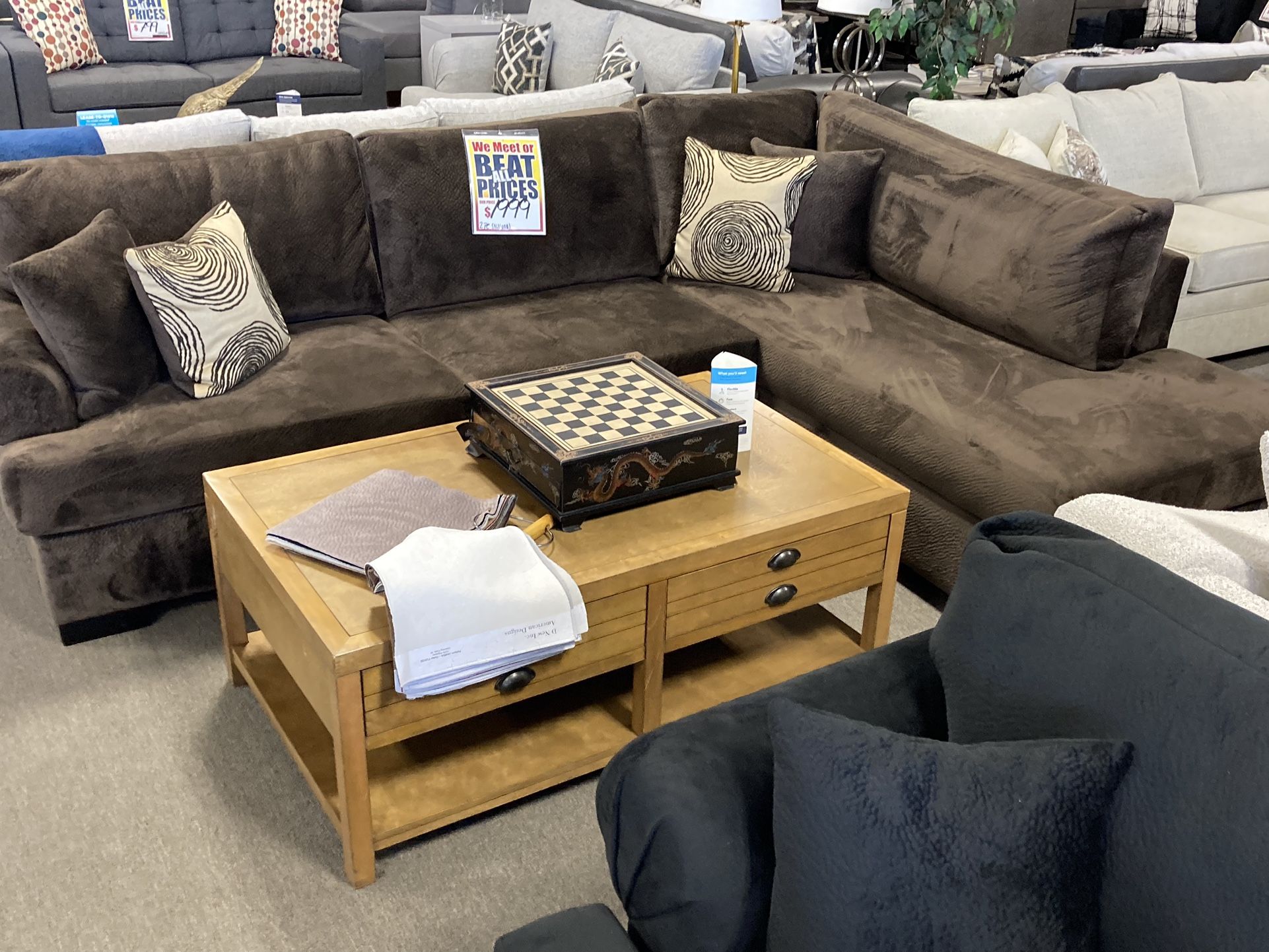 Neutral Brown L Shaped Sectional Couch
