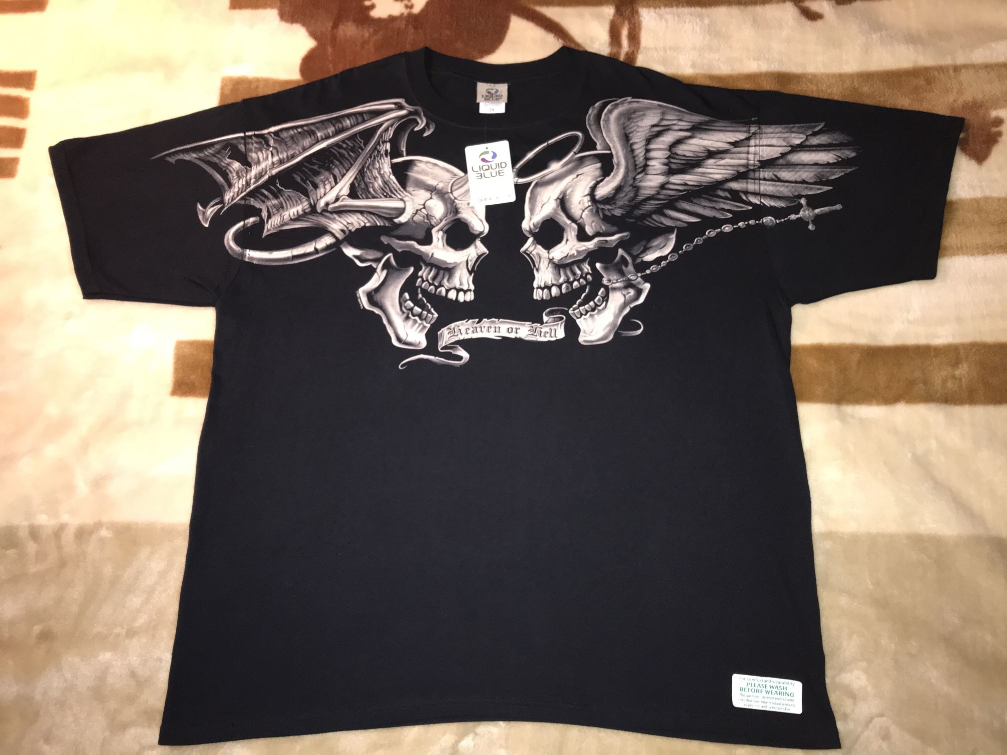 💀DEADSTOCK💀 Y2K 2007 Liquid Blue Heaven or Hell Tee with Tags Men's Size 2XL