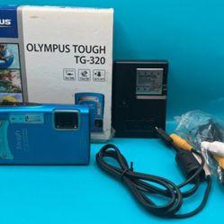 OLYMPUS TOUGH TG-320 DIGITAL CAMERA WITH BATTERY, CHARGER, CABLES, AND ORIGINAL BOX
