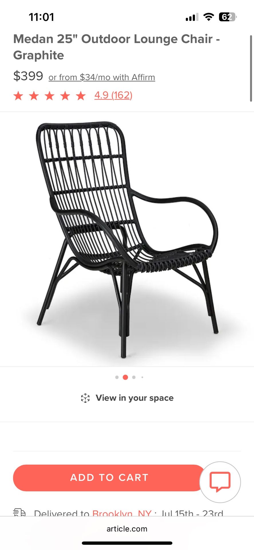Medan 25" Outdoor Lounge Chair - Black