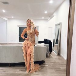 Luxury Gold Feather Dress 