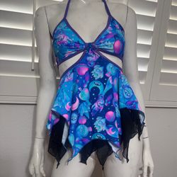 New Xs blue iHR space mini dress top festival rave outfit raver purple halter