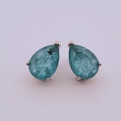 Pear Paraiba Tourmaline Silver Earrings