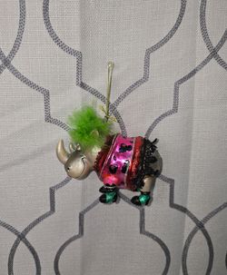 Christmas Glass Ornament Lady Sassy Rhino with feathers