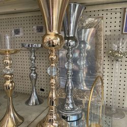 New 25” Tall Gold Vase flower arrangement Wedding Diamond Trumpet Stand