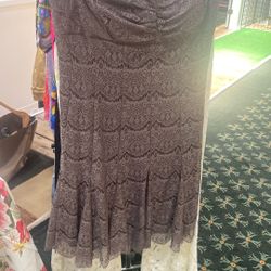 Brown Lace Strapless Cocktail Dress Flairs At Bottom