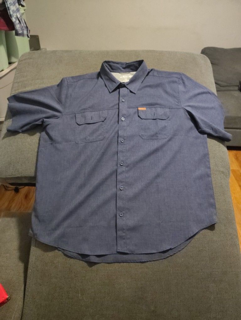 Orvis Men's Short Sleeve Blue Tech Shirt Button Up Lightweight Size XXL