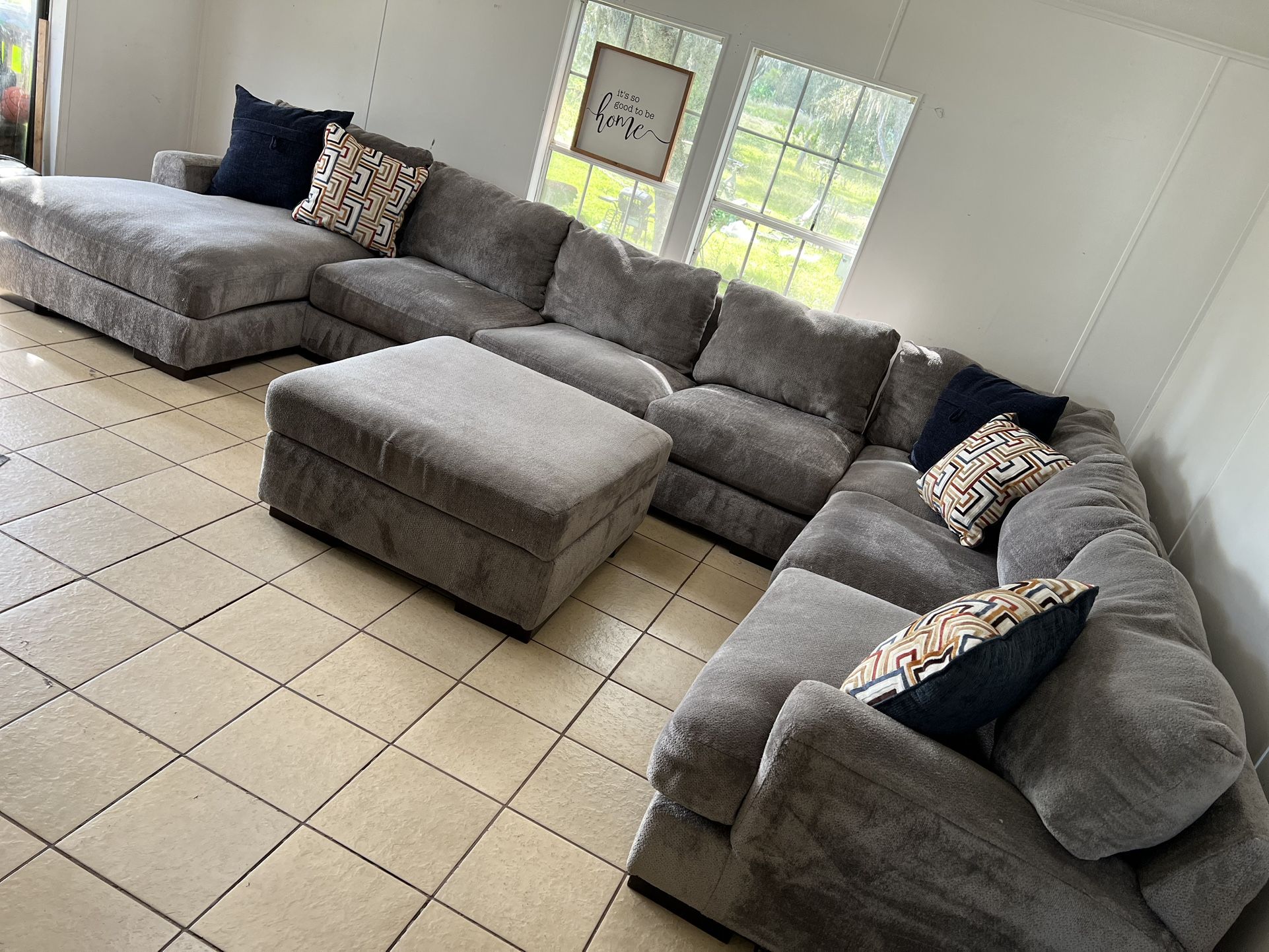 Ashley Furniture Bardarson 4-Pc Sectional + Storage Ottoman β Washed & Ready!