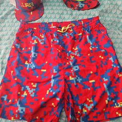 men's lrg swim trunks size 2xl red digi glitch