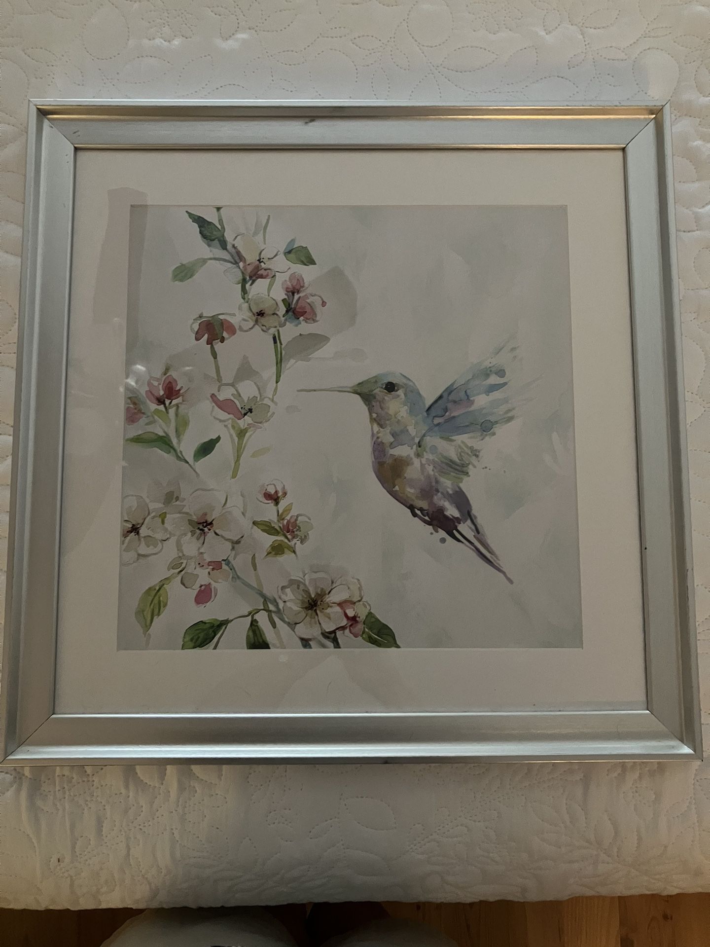 Silver Framed Art Of A Hummingbird