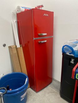 RCA 7.5 cu. ft. Refrigerator with Top Freezer in Red and Chrome Handles