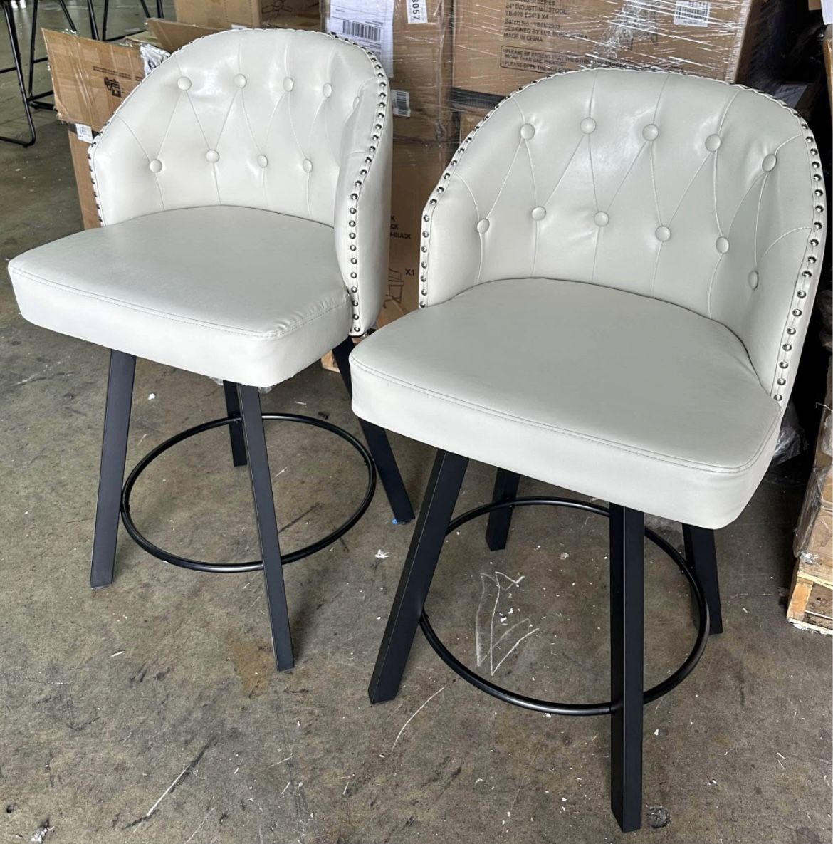 Counter Height Bar Stools Set of 2, 26" Swivel Faux Leather Upholstered Bar Stools with Backs and Me