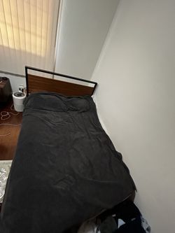 Modern Full Size Bed + Mattress with Wood Headboard