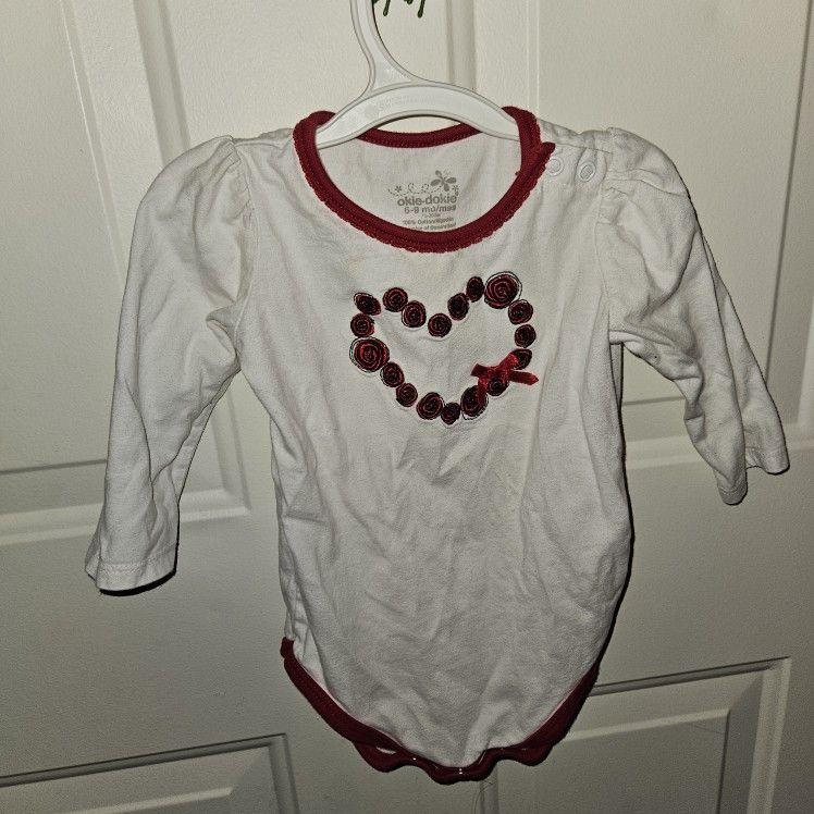 Long Sleeve White Bodysuit With Roses 6-9 Month