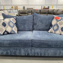 Blue Fabric Loveseat
