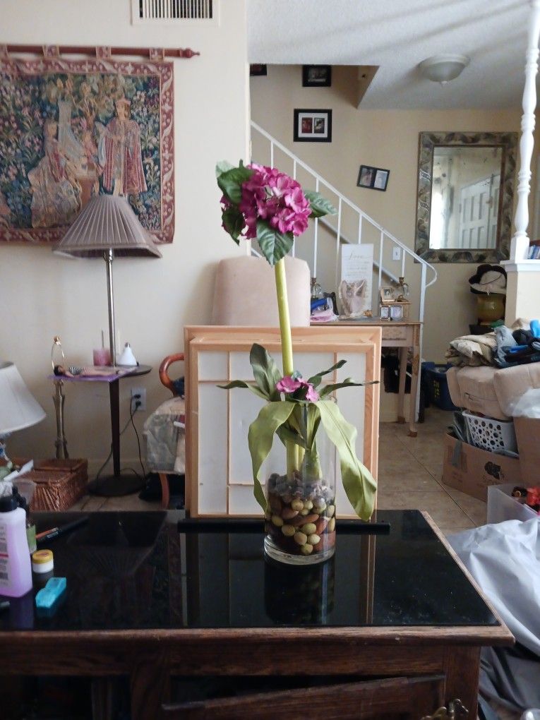 Faux Plant Flower Glass Vase Home Decor
