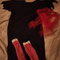 Black Witch Halloween Costume 7-10 Barrett For Red Net in Hair, Stripped Socks. 