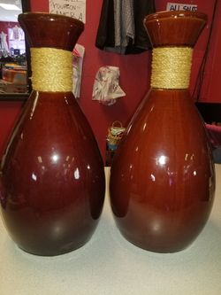 Pair of Extra Large Vase with Seagrass Trim