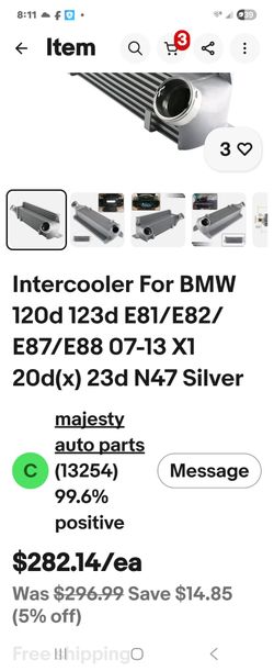PKSABB Silver Intercooler Fit for BMW 120d 123d E81/E82/E87/E88 07-13 X1 20d(x) 23d N47 Aluminum