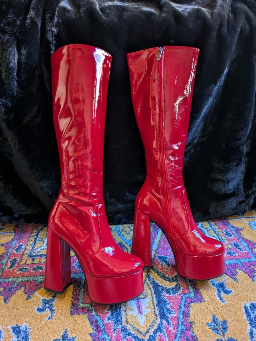 Sexy Red  Platform Boots 7.5