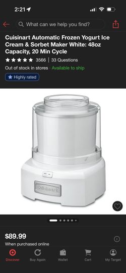 Cuisinart Ice Cream Maker, 1.5 Quart Double Insulated, Sorbet and Frozen Yogurt Maker