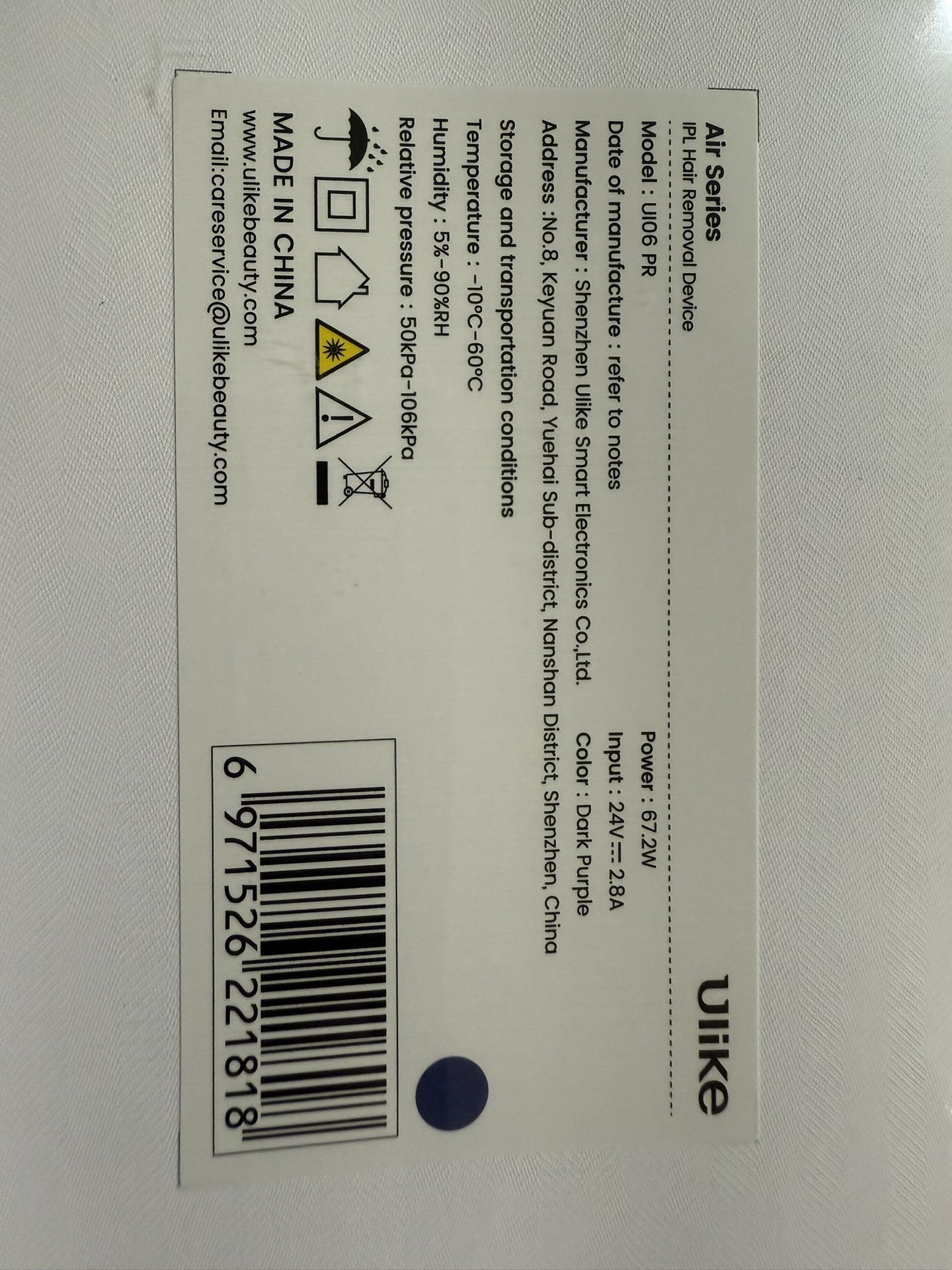 Ulike IPL Hair Removal Device UI 06PR