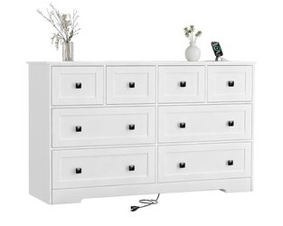 White 8-Drawer Dresser with Built-In Charging Station