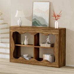 40-Inch Farmhouse Console Table,Wavy Shape Sofa Table Behind Couch,Narrow Wood Console Table With Build-In Storage Space For Entryway, Living Room,Hal