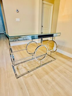 Glass Top Chrome Console Table