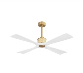 LEDLUX 54" Ceiling Fan without Light – Remote Control, Solid Wood, 6-Speed, Reversible DC Motor, White/Gold Finish, 4.5"/12" Downrods, Noiseless Ceili