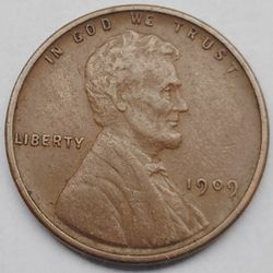 1909 VDV Lincoln 1 Cent Penny Copper Coin 