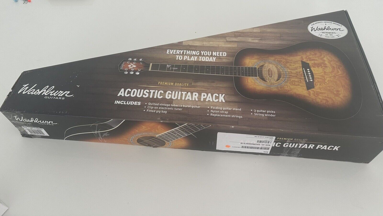 Washburn Premium Acoustic Guitar Pack Quilted Maple Top Vintage Tobacco Burst