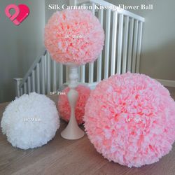 Flower Kissing Ball Silk Carnation Faux Hydrangea Pomander Wedding Party 10"/14" Blush Pink White