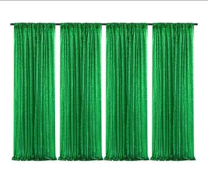 Green Sequin Backdrop Curtains-4 Panels 2FTx8FT Green Backdrop for St Patricks Day, Glitter Party Decorations Background Drapes for Wedding Birthday A