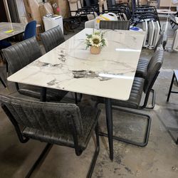  71 Inch Dining Table With 6 chairs - Modern Rectangular Sintered Stone Table with High Hardness and Easy Maintenance - Stylish White Brand new and al