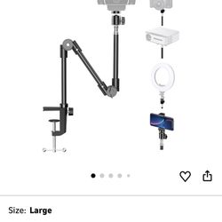 Webcam Stand Camera Mount with Phone Holder, 22 Inch Foldable Flexible Gooseneck Cell Phone Clamp & Table Projector Mount, for Logitech C922 C930e C92