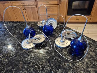 Lights pendant blue glass ball 3 count