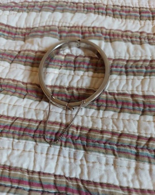 Vintage Bangle Bracelet With Safety Chain