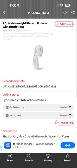 7 oz Middleweight Student Uniform with Elastic Pant size 2 (10-12)