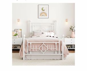 White Twin Metal Frame Bed