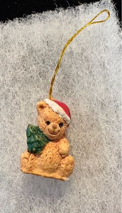 Vintage Micro Miniature Christmas Teddy Bear Ornament – Resin / Tiny 1.25”