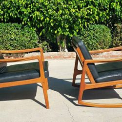 Ole Wanscher Danish teak rocking and matching side chair