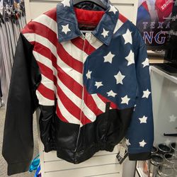 USA Flag Leather Jacket — Large