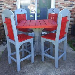 Ohio State Outdoor/Indoor Wooden Bar Table And Chairs