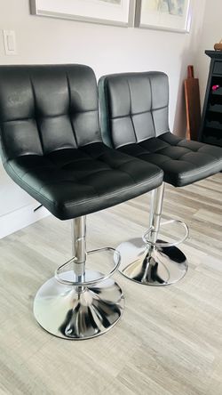 Set of 2 Black Faux Leather Bar Stools