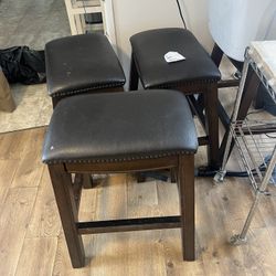 4 Wood/leather Stools