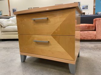 ALF GROUP DESIGN Made in Italy Light Wood Marquetry Front Lacquered Nightstand with Silver Accents