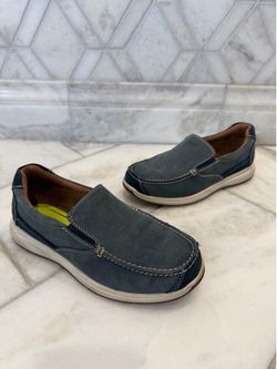 Size 3.5 Youth Boys Florsheim Great Lakes Moc Toe Blue Slip-On Dress Shoes