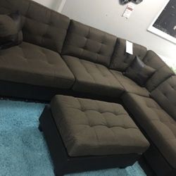 Brand New Brown Sectional Sofa Couch With Ottoman